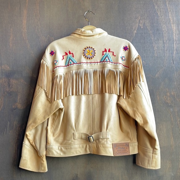 Vintage Ralph Lauren Country Beaded Fringe Tan Leather Jacket M - Picture 5 of 7